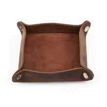 Full-Grain Leather Snap Tray, Square