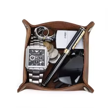 Full-Grain Leather Snap Tray, Square