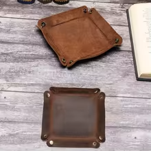 Full-Grain Leather Snap Tray, Square